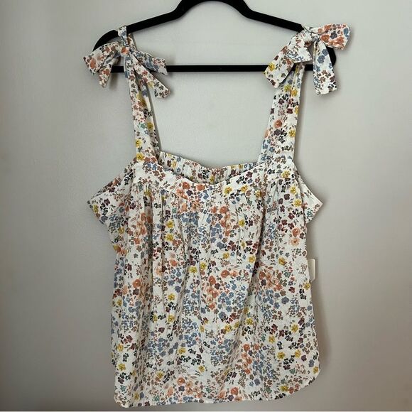 A.N.A. Tank Top Autumn Floral Print Tie Straps Casual Neutral - Picture 1 of 9